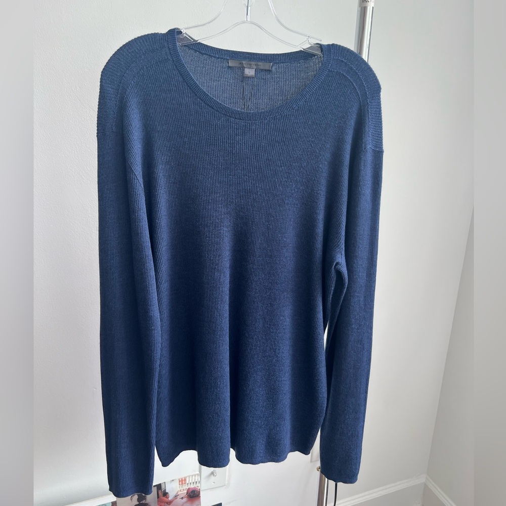 John Varvatos Blue Knit Crewneck Sweater, Size Large.